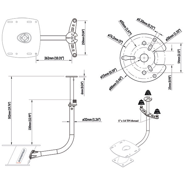 ScanStrut PowerTower stang til 2 VHF antenner & 1 lantern
