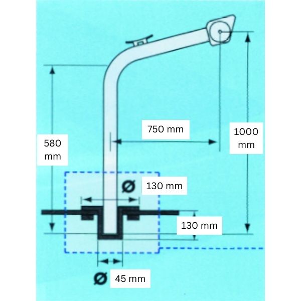 Davit Ø40mm til jolle max 85kg AISI 316 RF stål (SÆT)