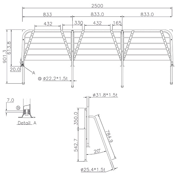 Badeplatform L-250cm D-60cm Ø32mm rør
